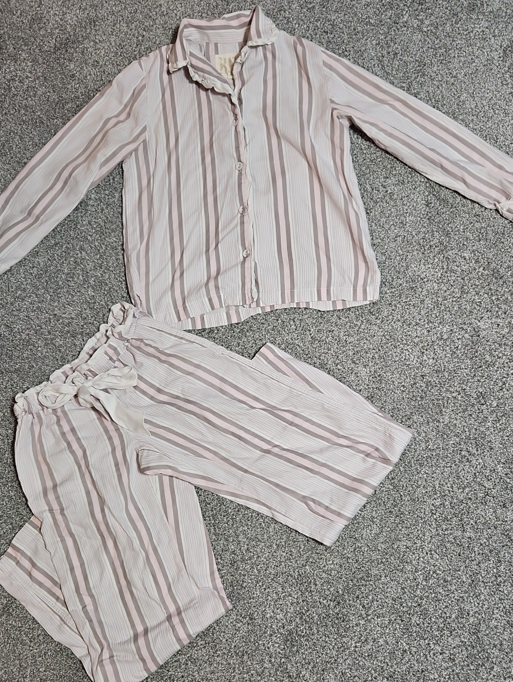Victoria's Secret Pink and Cream Striped Pajama Set
